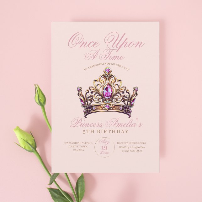 Pink Gold Crown Princess 5th Birthday Invitation (Creator Uploaded)