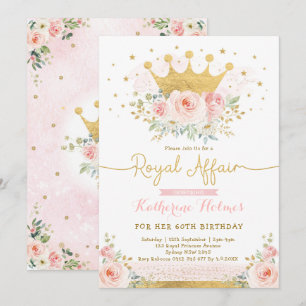 Pink Gold Crown Princess 60th Birthday Party Invitation