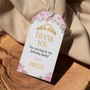 Pink Gold Crown Princess Birthday Thank You Tag