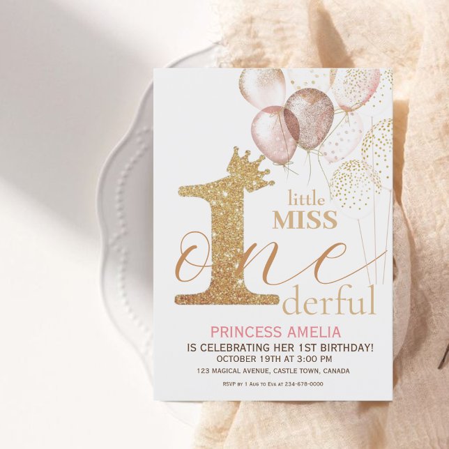 Pink Gold Crown Princess First Birthday Party  Invitation (Creator Uploaded)