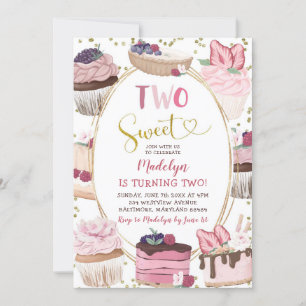 Pink Gold Cupcake Two sweet 2nd Birthday Invite