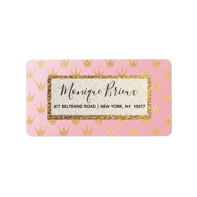 Pink Gold Cute Return Address Label (Front)