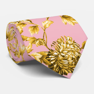 Pink & Gold Dahlias Floral Wedding Tie