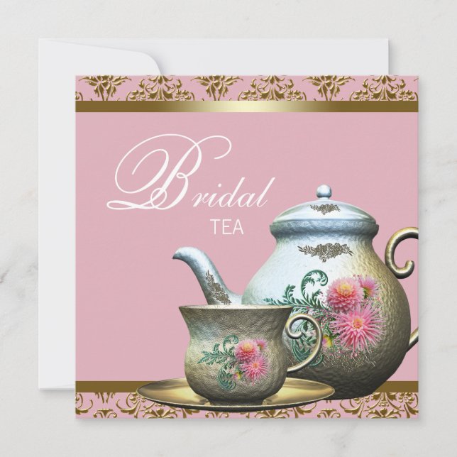 Pink Gold Damask Bridal Tea Shower Invitation (Front)