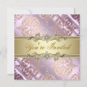 Pink Gold Damask Party Invitation