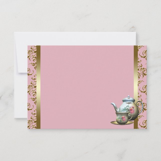 Pink Gold Damask Tea Cup Recipe Cards (Front)