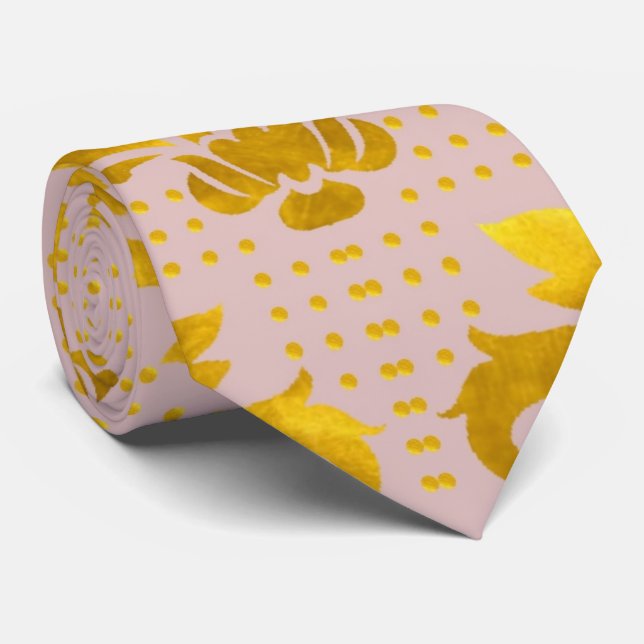 Pink Gold Damask Tie (Rolled)