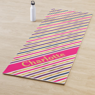 Pink Gold Diagonal Stripes Yoga Mat