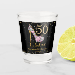 Pink Gold Diamond Fifty and Fabulous 50th Birthday Shot Glass