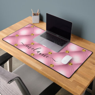 Pink Gold Diamond Tufted Custom Name Desk Mat