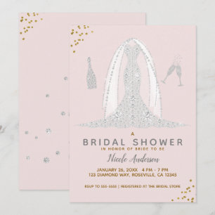 Pink & Gold Diamond Wedding Dress Bridal Shower Invitation