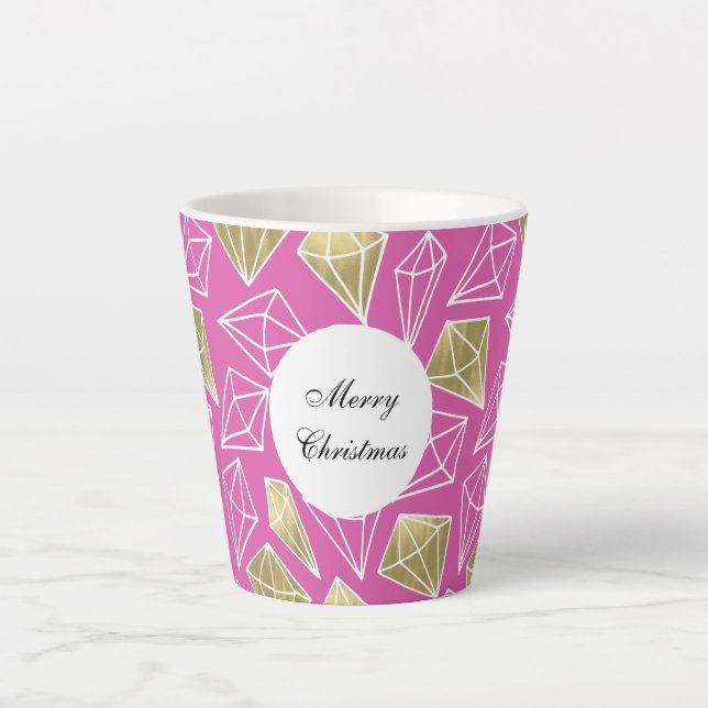 Pink Gold Diamonds Christmas Latte Mug (Front)