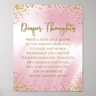 Pink Gold Diaper Thoughts Baby Shower Game Poster