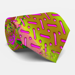 Pink & Gold Dichroic Fused Glass Fractal Tie