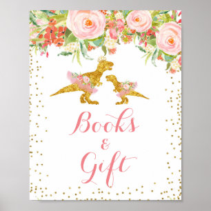 Pink Gold Dino Girl watercolor Gift sign