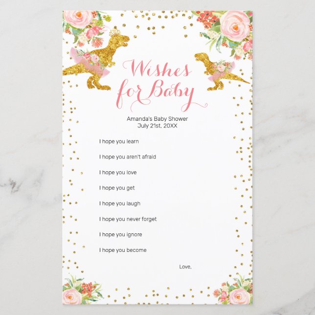 Pink Gold Dino Girl Wishes for Baby Game (Front)