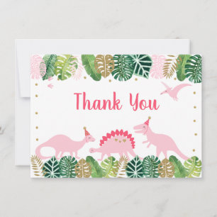 Pink & Gold Dinosaur Birthday Thank You