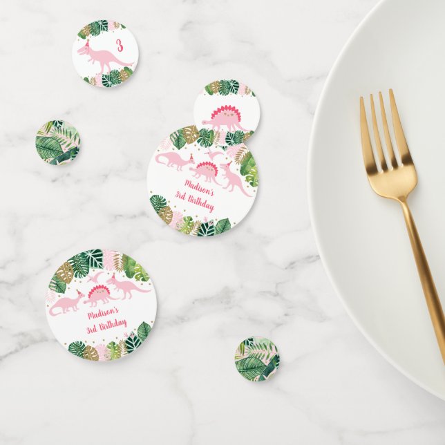 Pink & Gold Dinosaur Safari Birthday Confetti (Group)