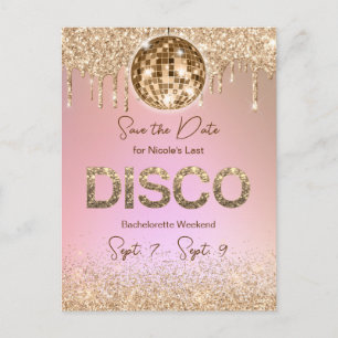 Pink Gold Disco Bachelorette Weekend Save The Date Postcard
