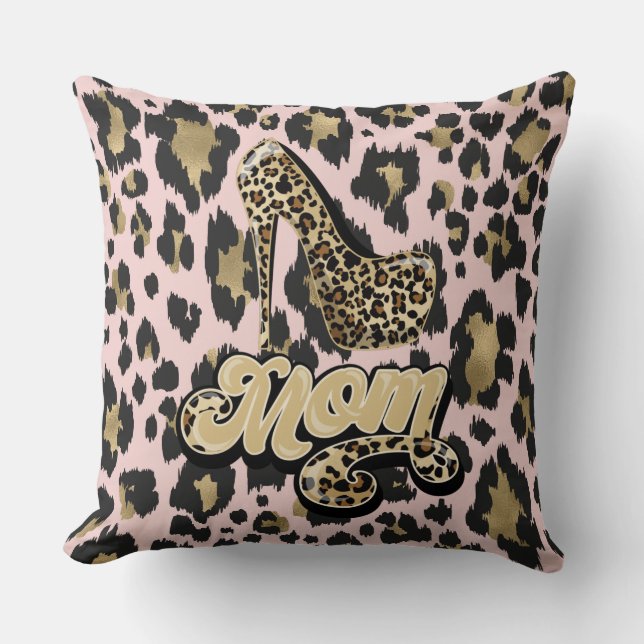 Pink Gold Diva Mum Animal Print Reversible Pillow (Front)