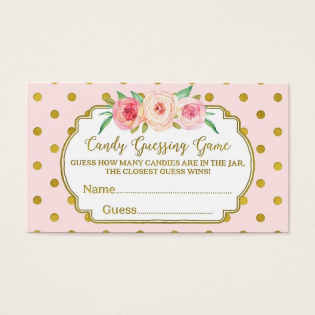 Pink Gold Dots Baby Shower Candy Guessing Game (Front)
