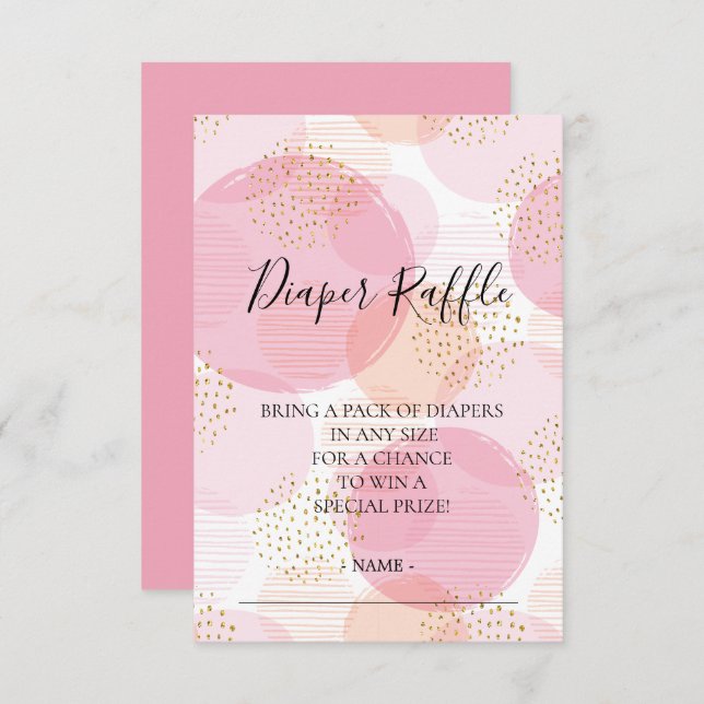 Pink & Gold Dots Baby Shower Diaper Raffle Ticket Invitation (Front/Back)