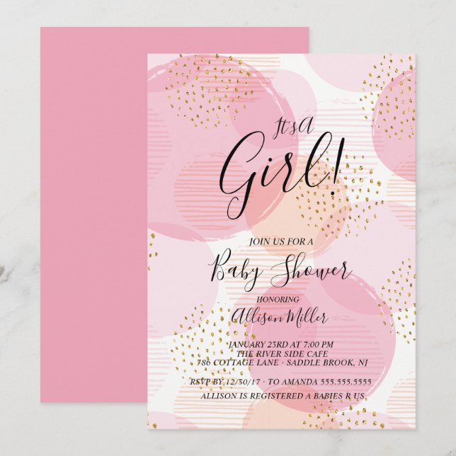 Pink & Gold Dots Baby Shower Invitation (Front/Back)