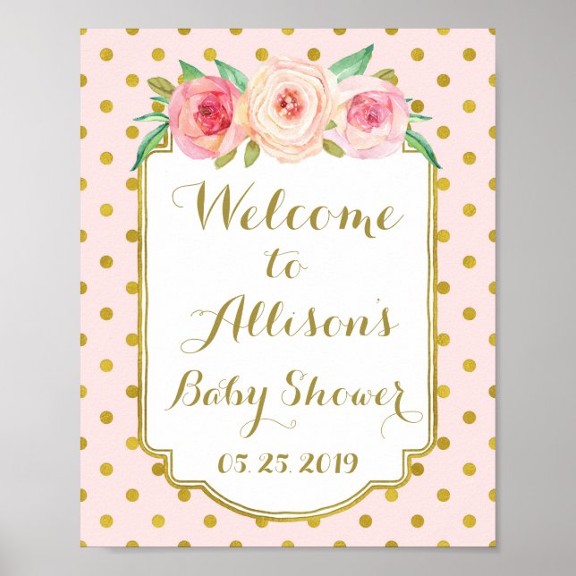 Pink Gold Dots Custom Welcome Sign (Front)