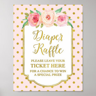 Pink Gold Dots Diaper Raffle Sign