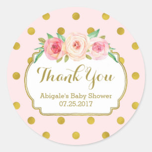 Pink Gold Dots Floral Baby Shower Favour Tags