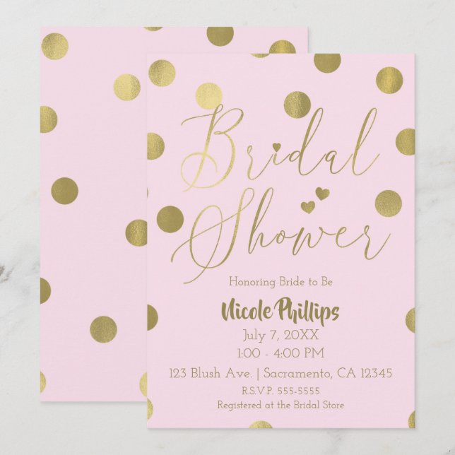 Pink & Gold Dots Modern Glam Bridal Shower Invitation (Front/Back)