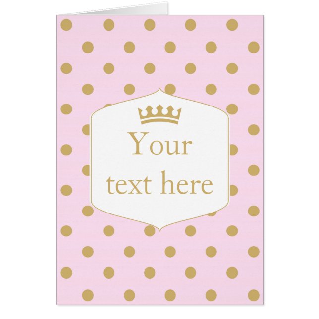 Pink & Gold Dots Royal Crown Princess Fold Card (Front)