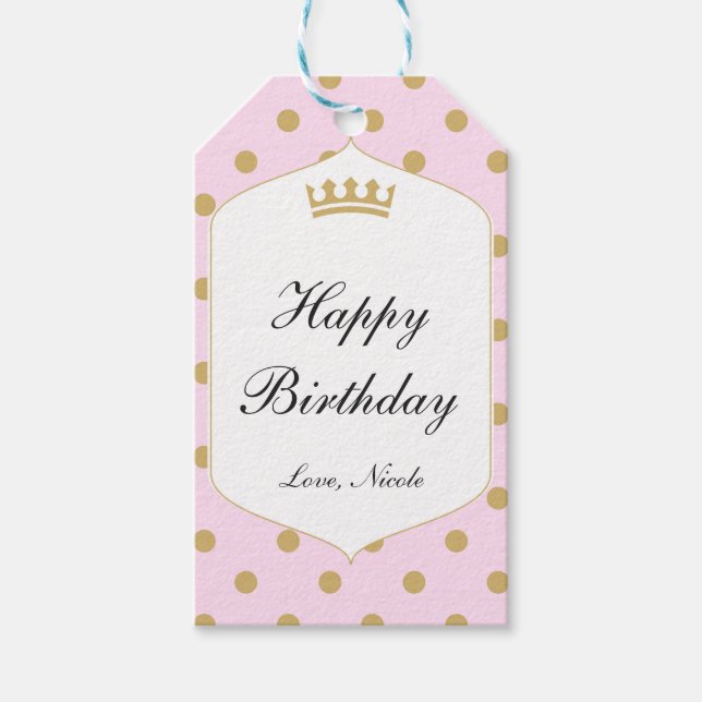 Pink & Gold Dots Royal Crown Princess Gift Tag (Front)