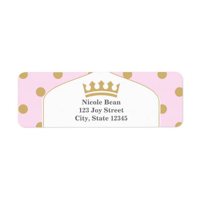 Pink & Gold Dots Royal Crown Princess Labels (Front)