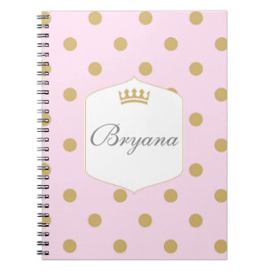 Pink & Gold Dots Royal Crown Princess Notebook