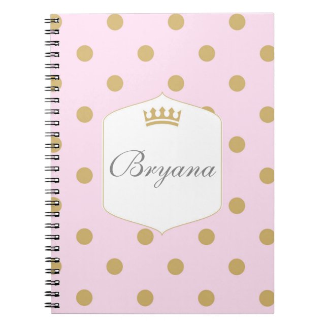 Pink & Gold Dots Royal Crown Princess Notebook (Front)