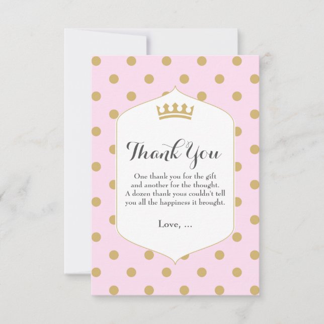 Pink & Gold Dots Royal Crown Princess Thank You (Front)