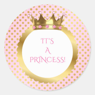 Pink & Gold Dots Royal Princess Crown Classic Round Sticker