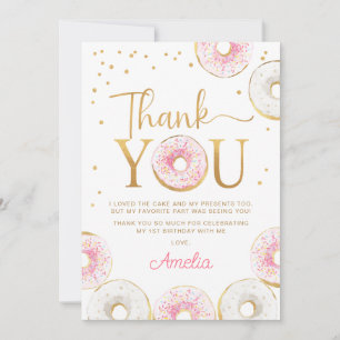 Pink Gold Doughnuts Sweet One 1st Birthday Thank You Card