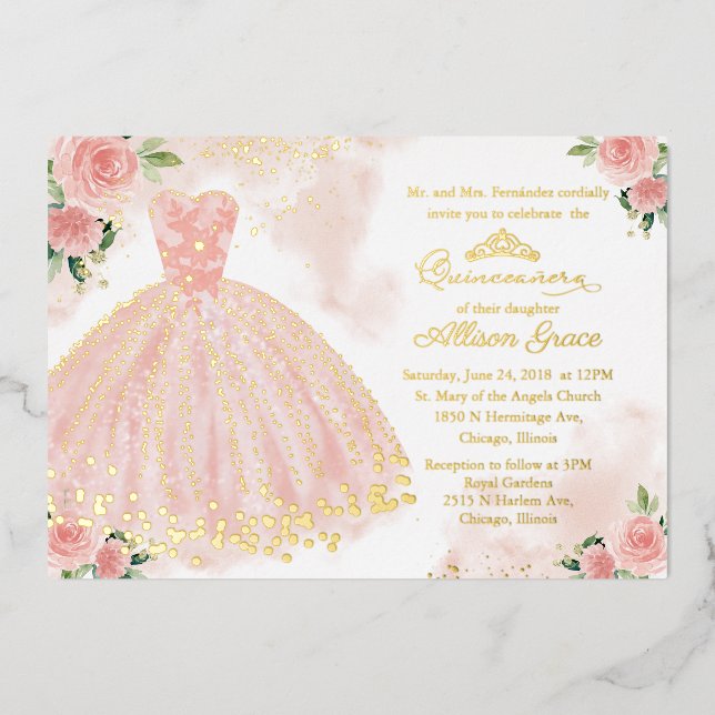 Pink Gold Dress Quinceanera (Front)