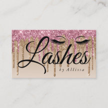 Pink & Gold Drip Glitter-Look Lashes Business Card