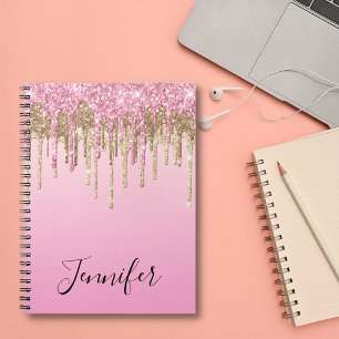 pink gold dripping glitters personalised minimal notebook