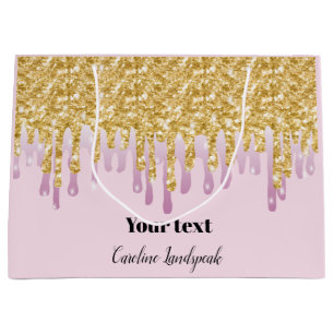 Pink & Gold Dripping Pattern Retirement  Large Gift Bag