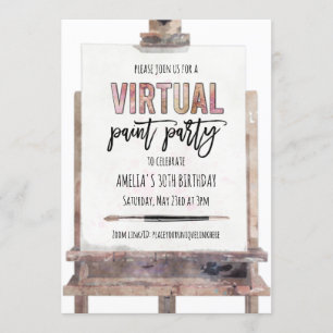 Pink Gold Easel Virtual Paint Party Adult Birthday Invitation