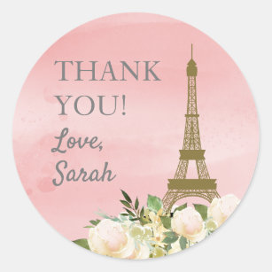 Pink Gold Eiffel Tower Birthday Thank You Classic Round Sticker