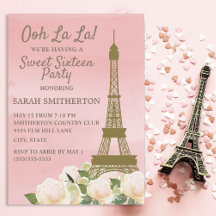 Pink Gold Eiffel Tower White Floral Sweet 16