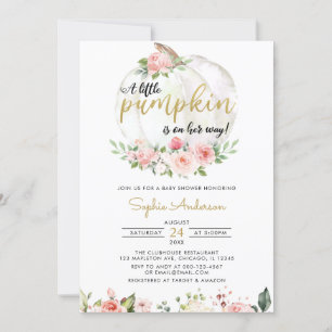 Pink Gold Elegant A Little Pumpkin Baby Shower Inv Invitation