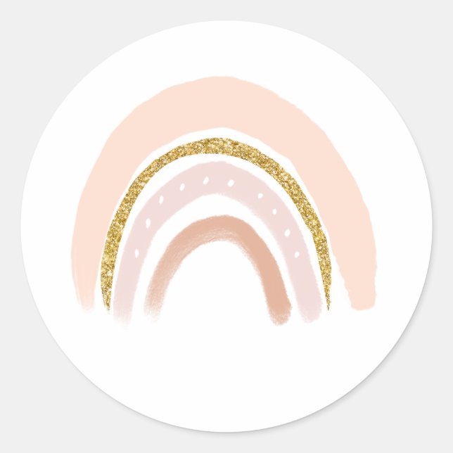 Pink & Gold Elegant Boho Rainbow Classic Round Sticker (Front)