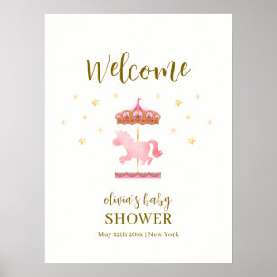 Pink Gold Elegant Carousel Baby Shower Welcome Poster