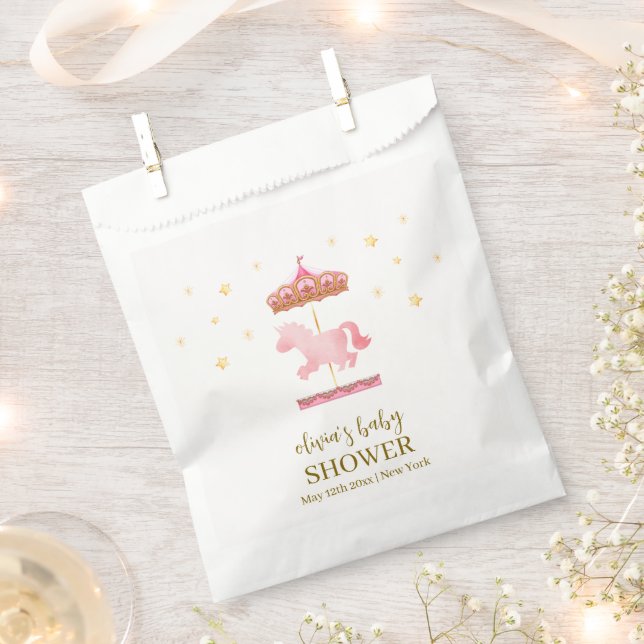 Pink Gold Elegant Carousel Carnival Baby Shower Favour Bags (Clipped)